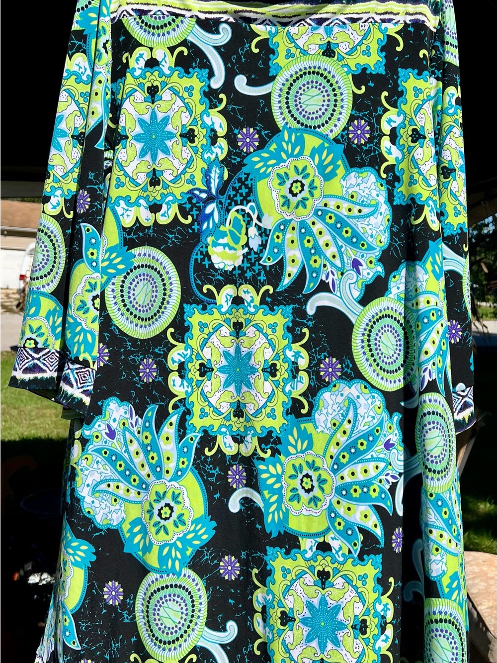 Cato Black Dress with Teal and Lime Paisley Medallions 18/20
